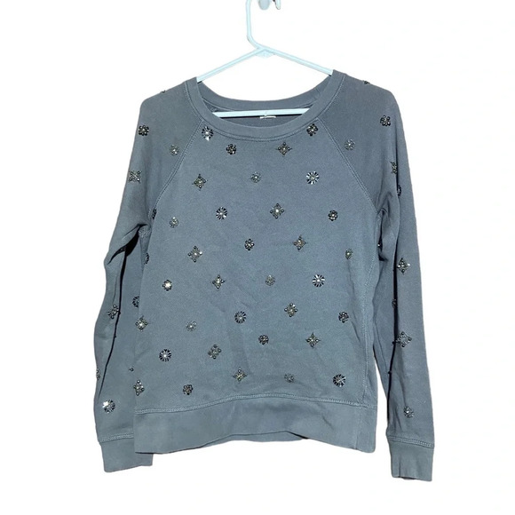 J.Crew Gray Long Sleeve with Flower‎ Rhinestones Size Small - Picture 1 of 5